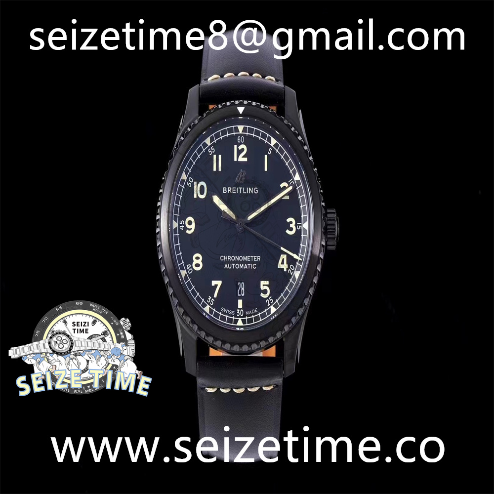 Navitimer 8 Automatic 41mm PVD TF 1:1 Best Edition Black Dial on Black Leather Strap A2824