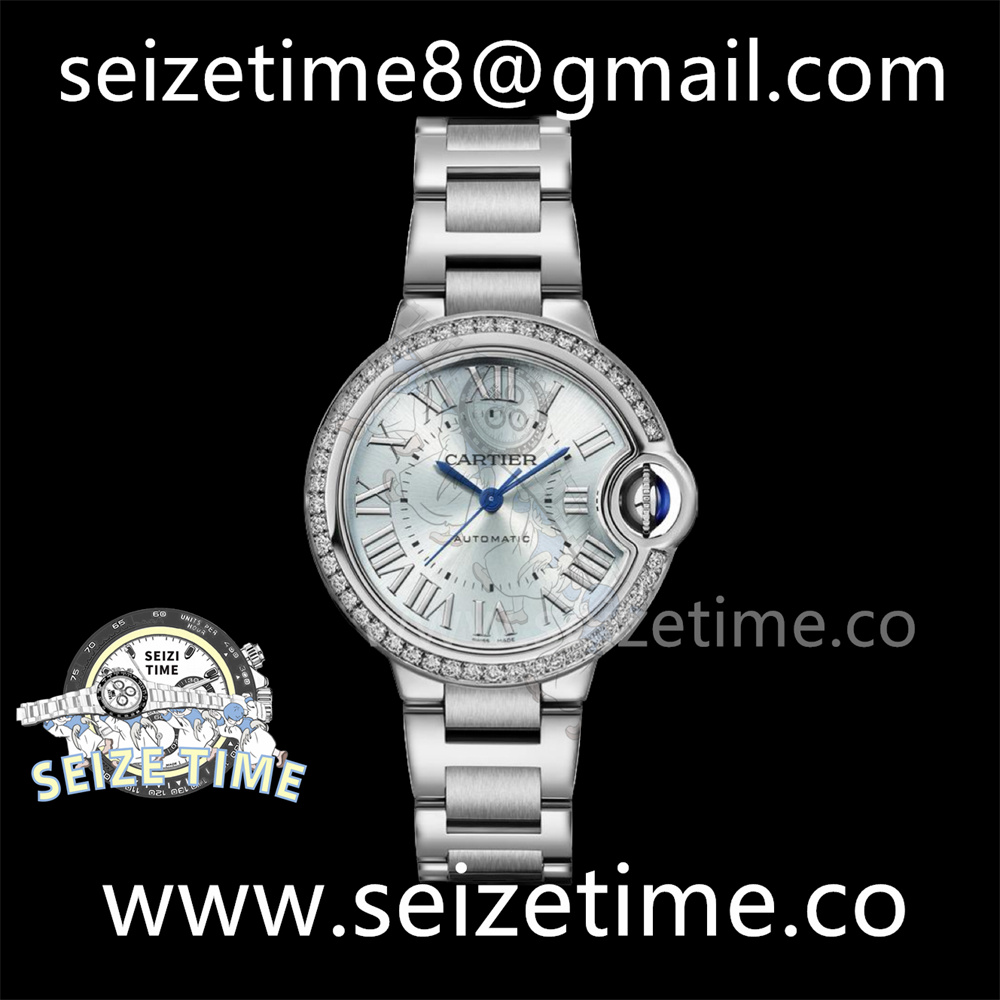 Ballon Bleu 33mm SS 3KF 1:1 Best Edition Ice Blue Dial Diamonds Bezel on SS Bracelet A076