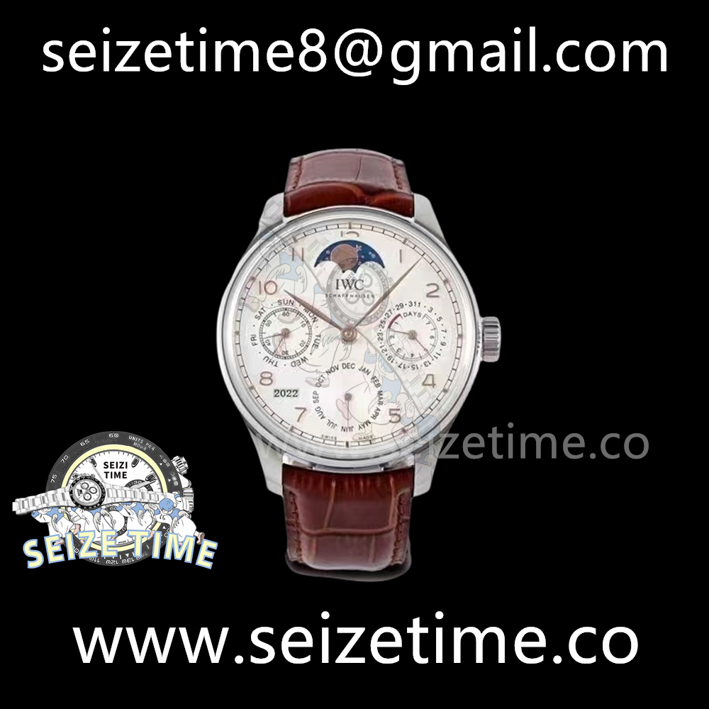 Portugieser Perpetual Calendar SS 5033 APSF 1:1 Best Edition White Dial on Brown Leather Strap A52610