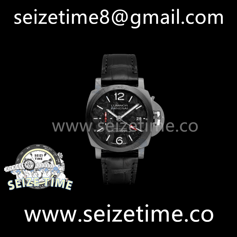PAM1096 W Luminor GMT 42mm Titanium VSF 1:1 Best Edition Black Dial on Black Leather Strap P.9011