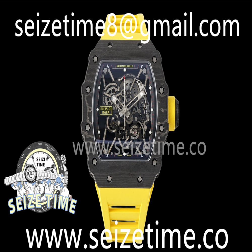RM35-01 Black Carbon SONIC Best Edition Skeleton Dial on Yellow Rubber Strap Clone RMUL2