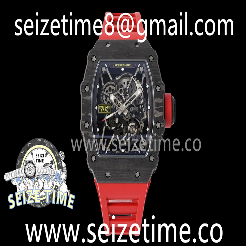 RM35-01 Black Carbon SONIC Best Edition Skeleton Dial on Red Rubber Strap Clone RMUL2
