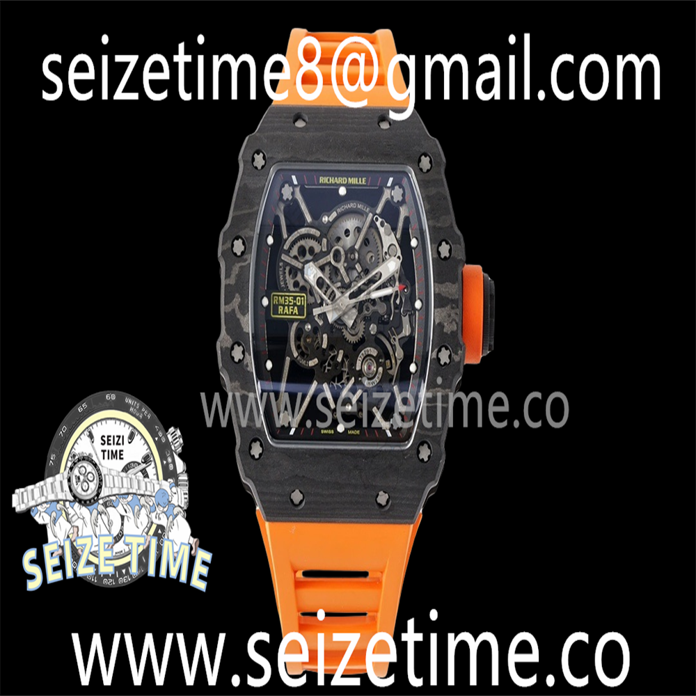 RM35-01 Black Carbon SONIC Best Edition Skeleton Dial on Orange Rubber Strap Clone RMUL2