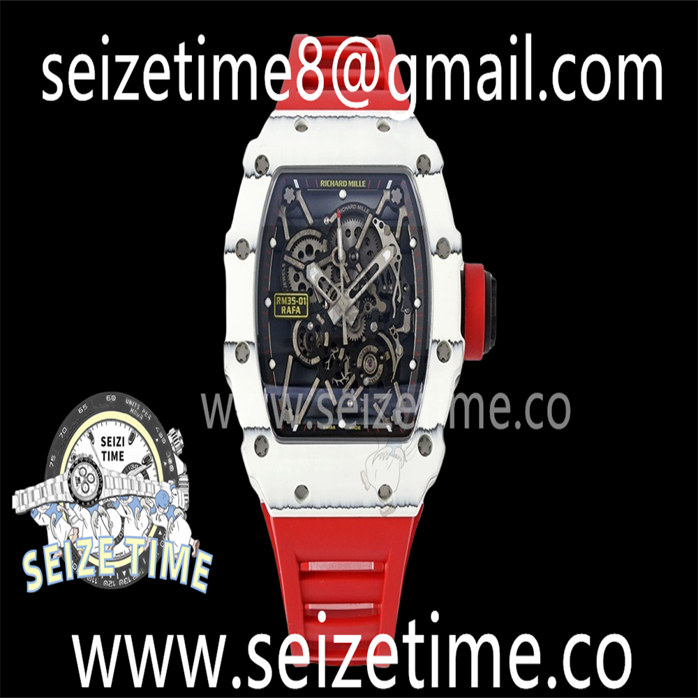 RM35-01 White Carbon SONIC Best Edition Skeleton Dial on Red Rubber Strap Clone RMUL2