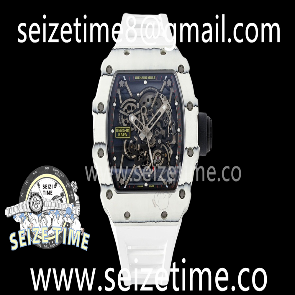 RM35-01 White Carbon SONIC Best Edition Skeleton Dial on White Rubber Strap Clone RMUL2