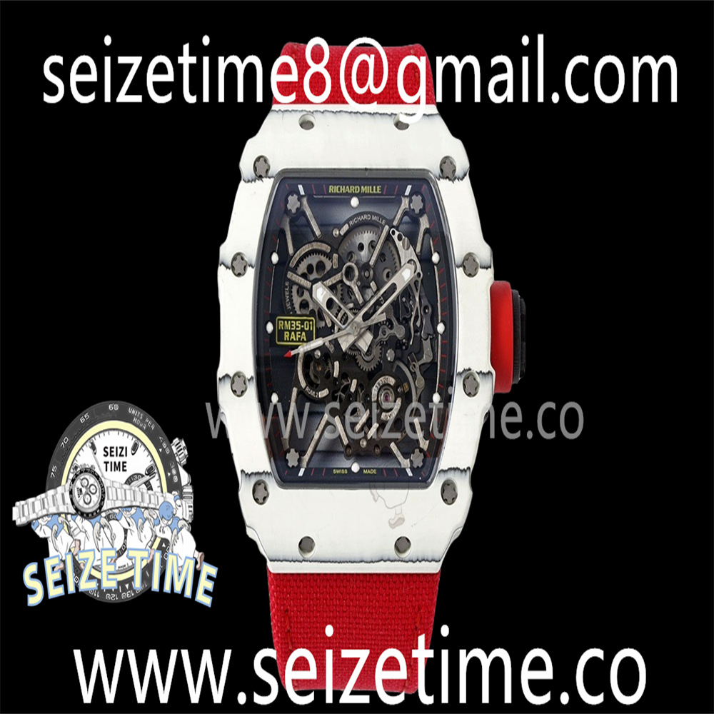 RM35-01 White Carbon SONIC Best Edition Skeleton Dial on Red Nylon Strap Clone RMUL2