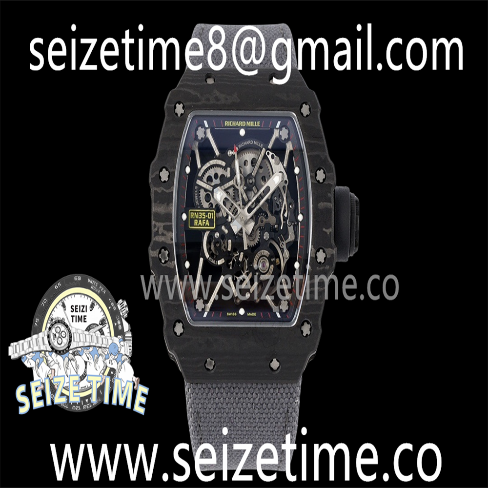 RM35-01 Black Carbon SONIC Best Edition Skeleton Dial on Gray Nylon Strap Clone RMUL2
