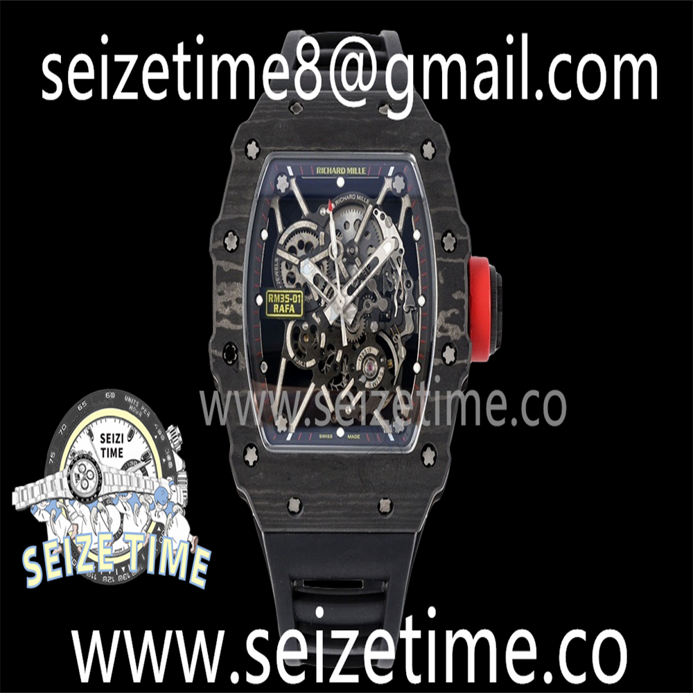 RM35-01 Black Carbon SONIC Best Edition Skeleton Dial on Black Rubber Strap Clone RMUL2