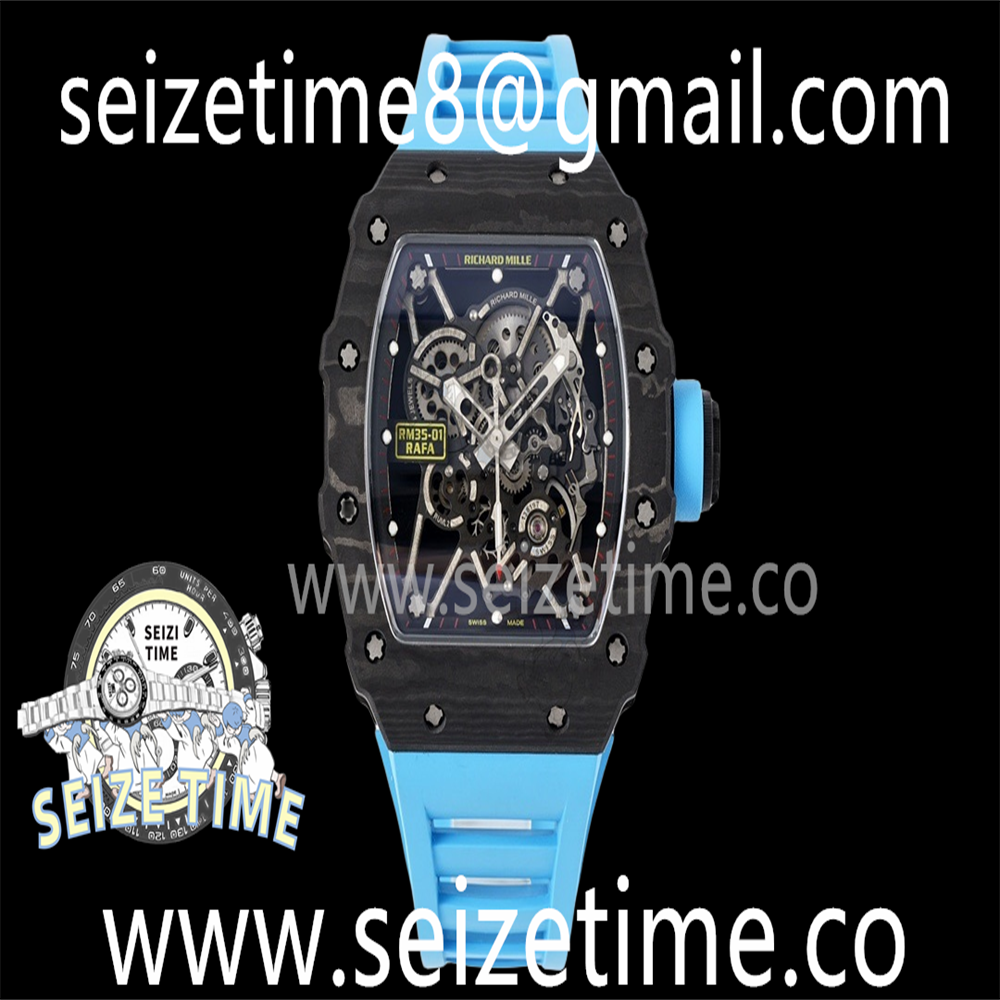 RM35-01 Black Carbon SONIC Best Edition Skeleton Dial on Blue Rubber Strap Clone RMUL2