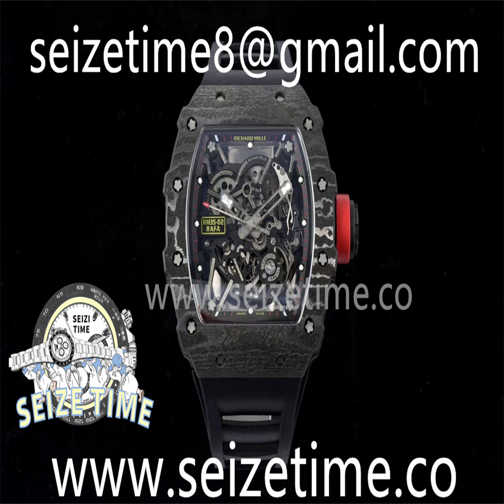 RM35-02 Carbon SONIC Best Edition Skeleton Dial on Black Rubber Strap Clone RMUL2 V2