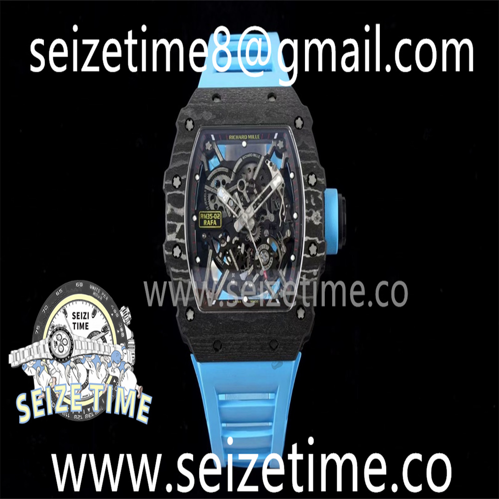RM35-02 Carbon SONIC Best Edition Skeleton Dial on Blue Rubber Strap Clone RMUL2 V2