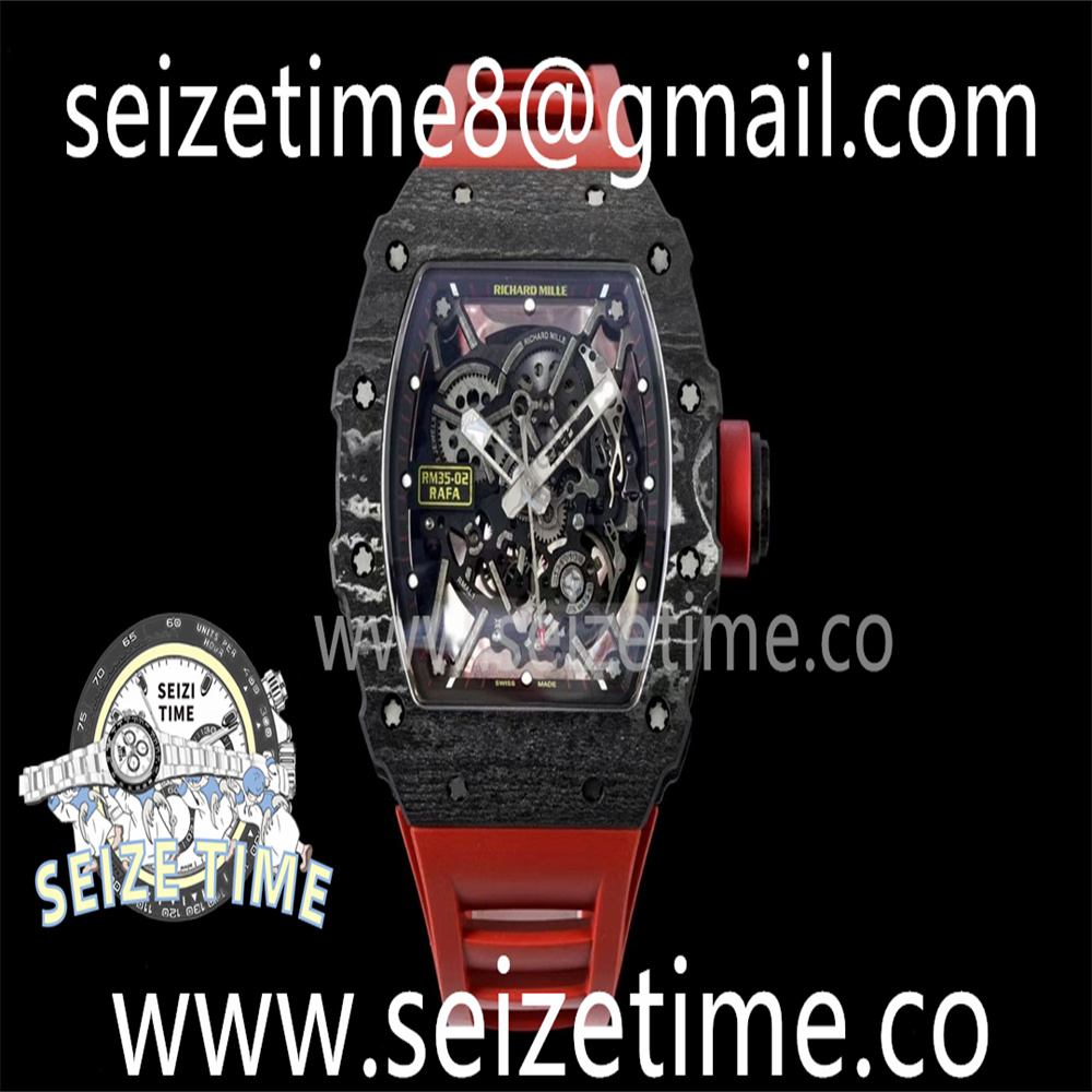 RM35-02 Carbon SONIC Best Edition Skeleton Dial on Red Rubber Strap Clone RMUL2 V2