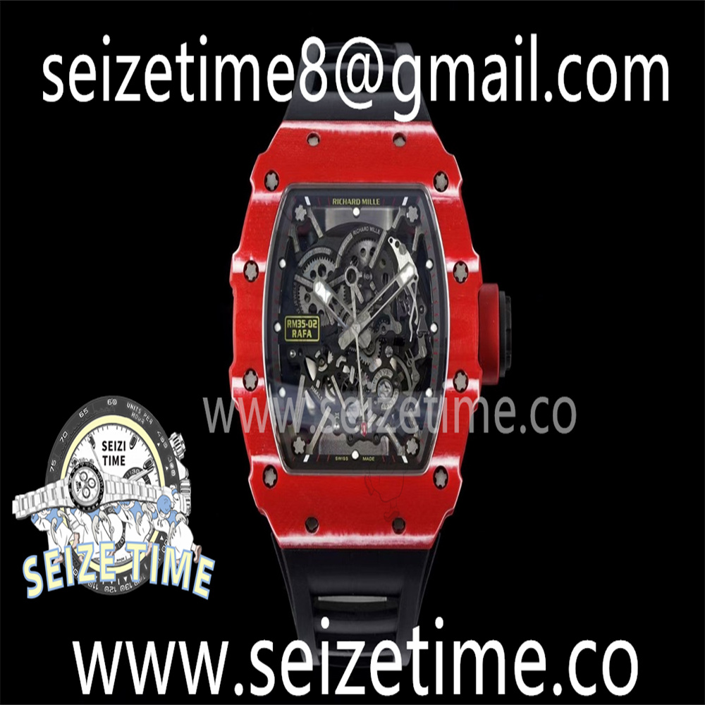 RM35-02 Red Carbon SONIC Best Edition Skeleton Dial on Black Rubber Strap Clone RMUL2 V2