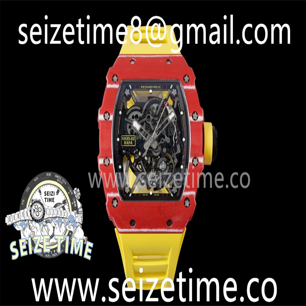 RM35-02 Red Carbon SONIC Best Edition Skeleton Dial on Yellow Rubber Strap Clone RMUL2 V2