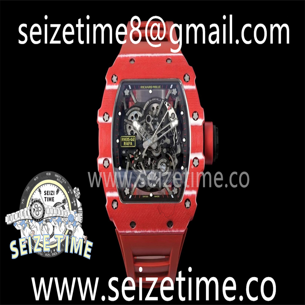 RM35-02 Red Carbon SONIC Best Edition Skeleton Dial on Red Rubber Strap Clone RMUL2 V2