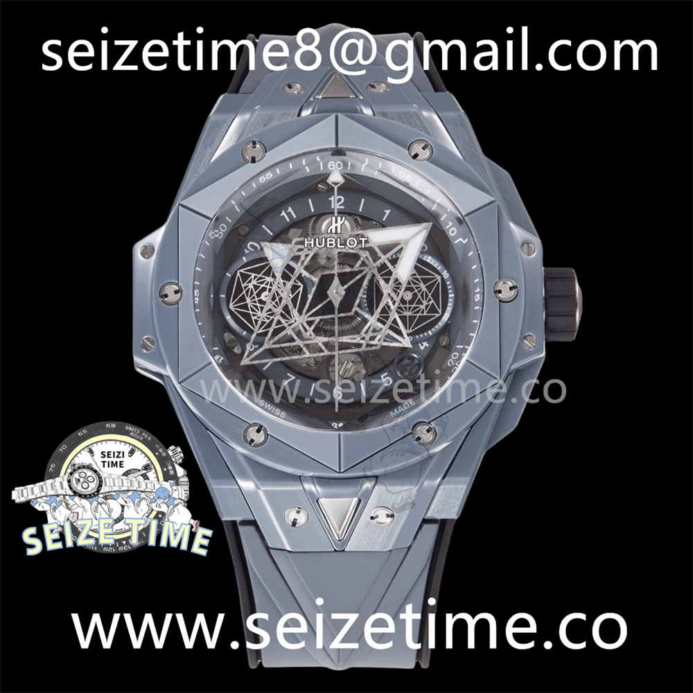 BIG BANG SANG BLEU II GRAY CERAMIC BBF 1:1 BEST EDITION SKELETON DIAL ON GRAY RUBBER STRAP A1240