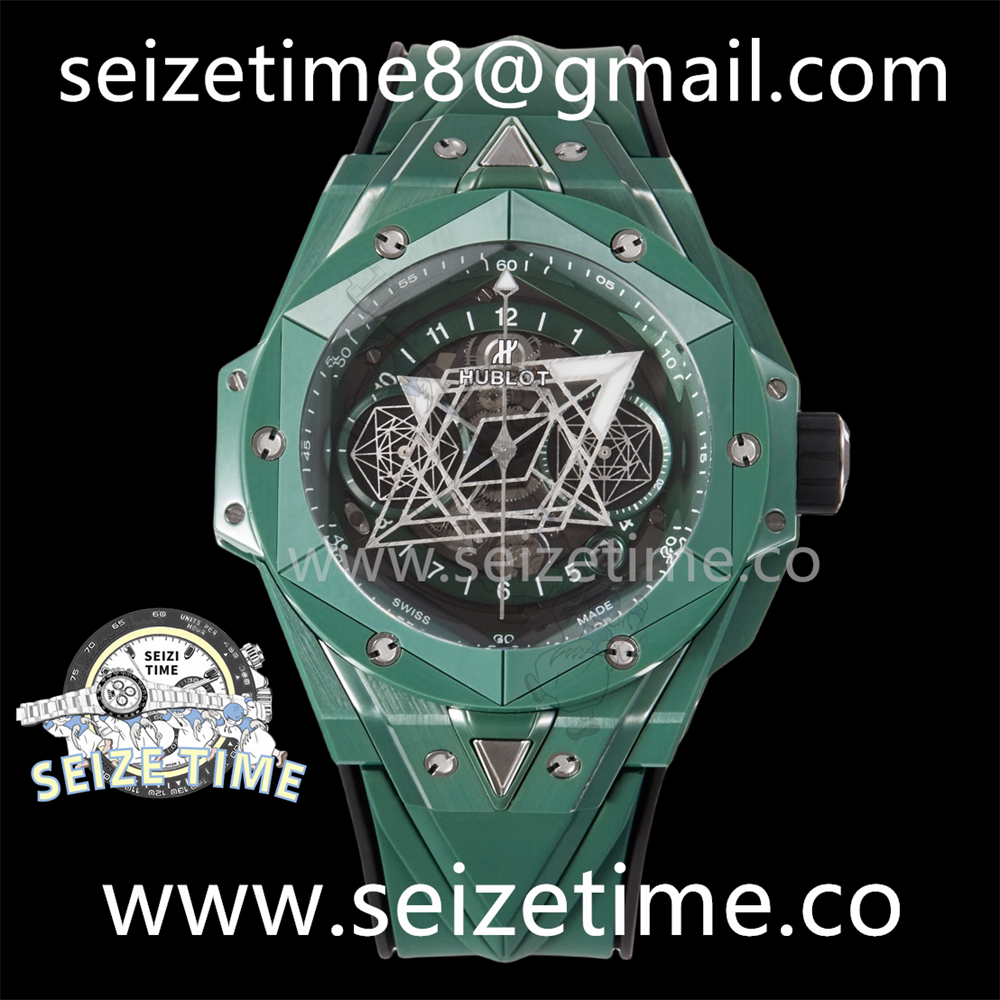Big Bang Sang Bleu II Green Ceramic BBF 1:1 Best Edition Skeleton Dial on Green Rubber Strap A1240
