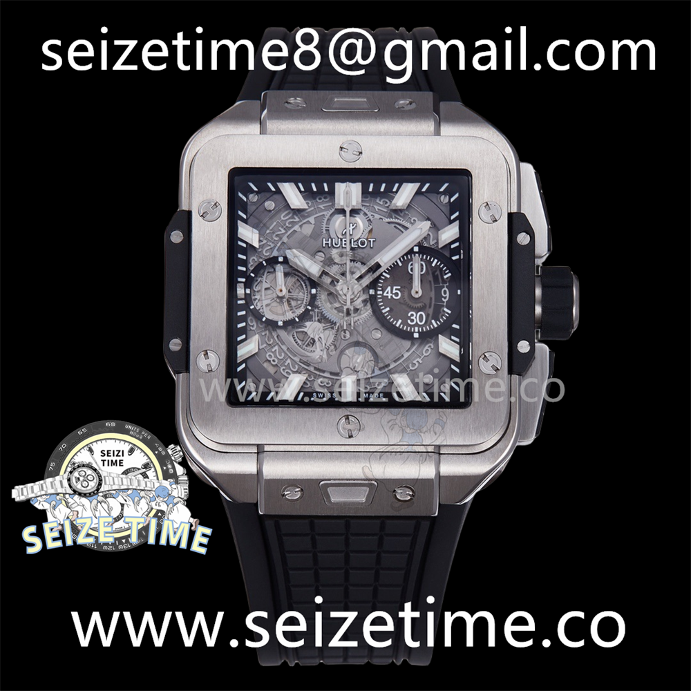 Square Bang Unico 42mm Titanium BBF 1:1 Best Edition Skeleton Dial on Black Rubber Strap A1280