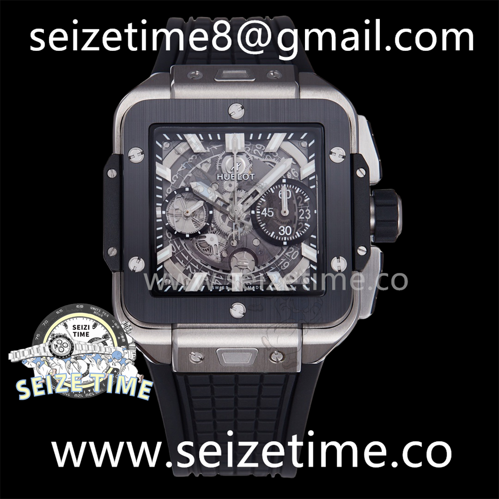 Square Bang Unico 42mm Titanium BBF 1:1 Best Edition Skeleton Dial Ceramic Bezel on Black Rubber Strap A1280
