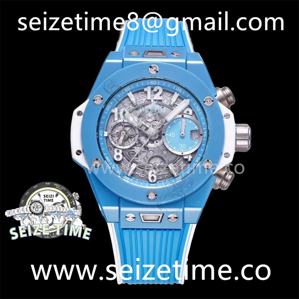 Hublot Big Bang Unico Blue/White Ceramic BBF 1:1 Best Edition Skeleton Dial on Blue/White Rubber Strap A1280