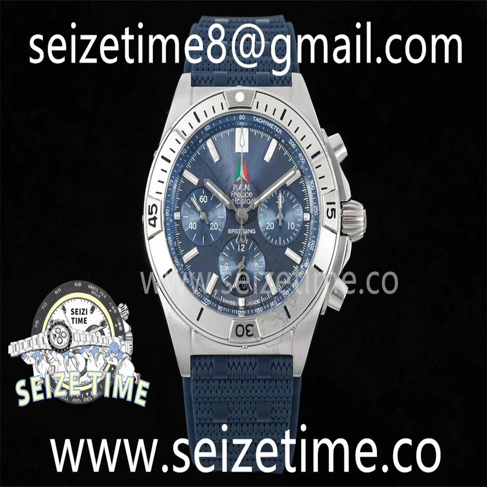 Chronomat B01 42mm SS TF 1:1 Best Edition Blue Dial on Blue Rubber Strap A7750
