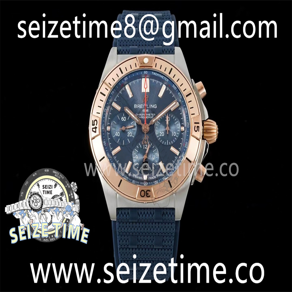 Chronomat B01 42mm SS/RG TF 1:1 Best Edition Blue Dial on Blue Rubber Strap A7750
