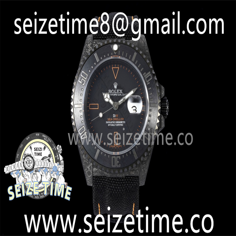Sea Dweller 43mm Carbon DIWF Best Edition Black Dial Orange Markers on Black Nylon Strap A2824