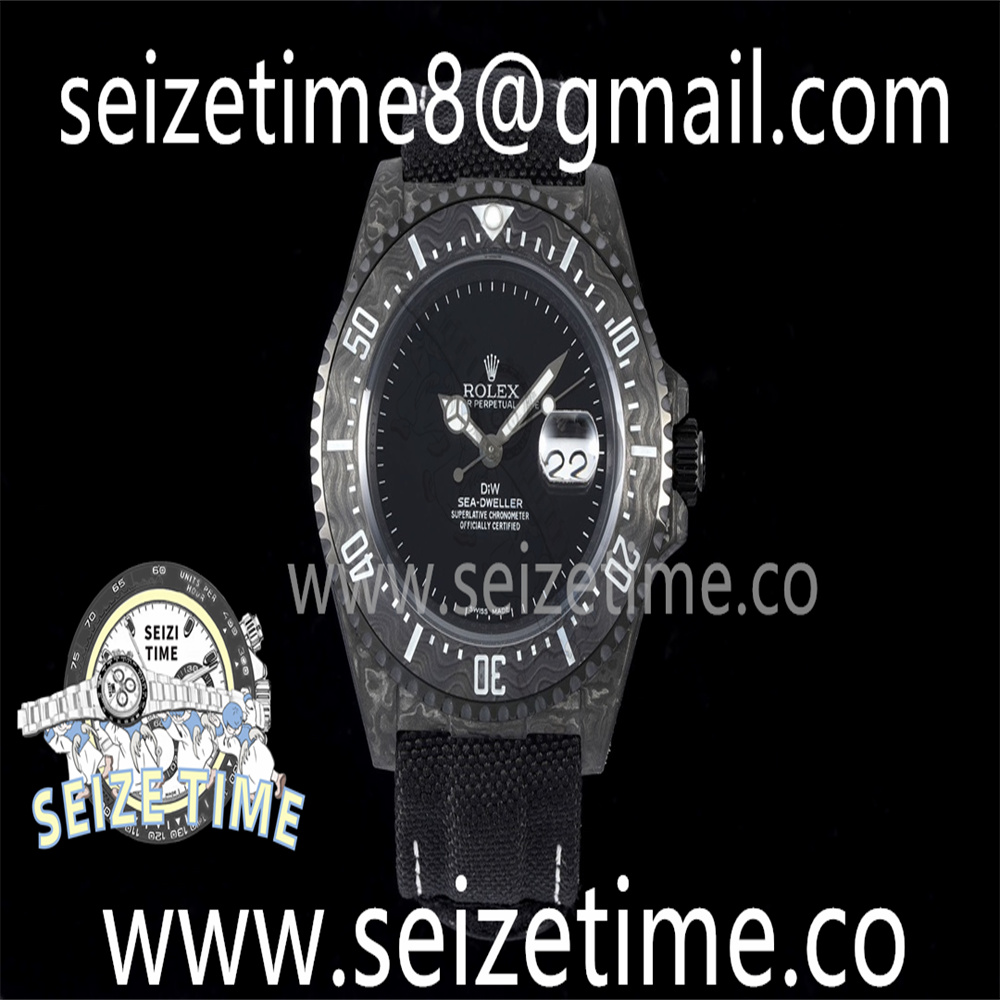 Sea Dweller 43mm Carbon DIWF Best Edition Black Dial on Black Nylon Strap A2824