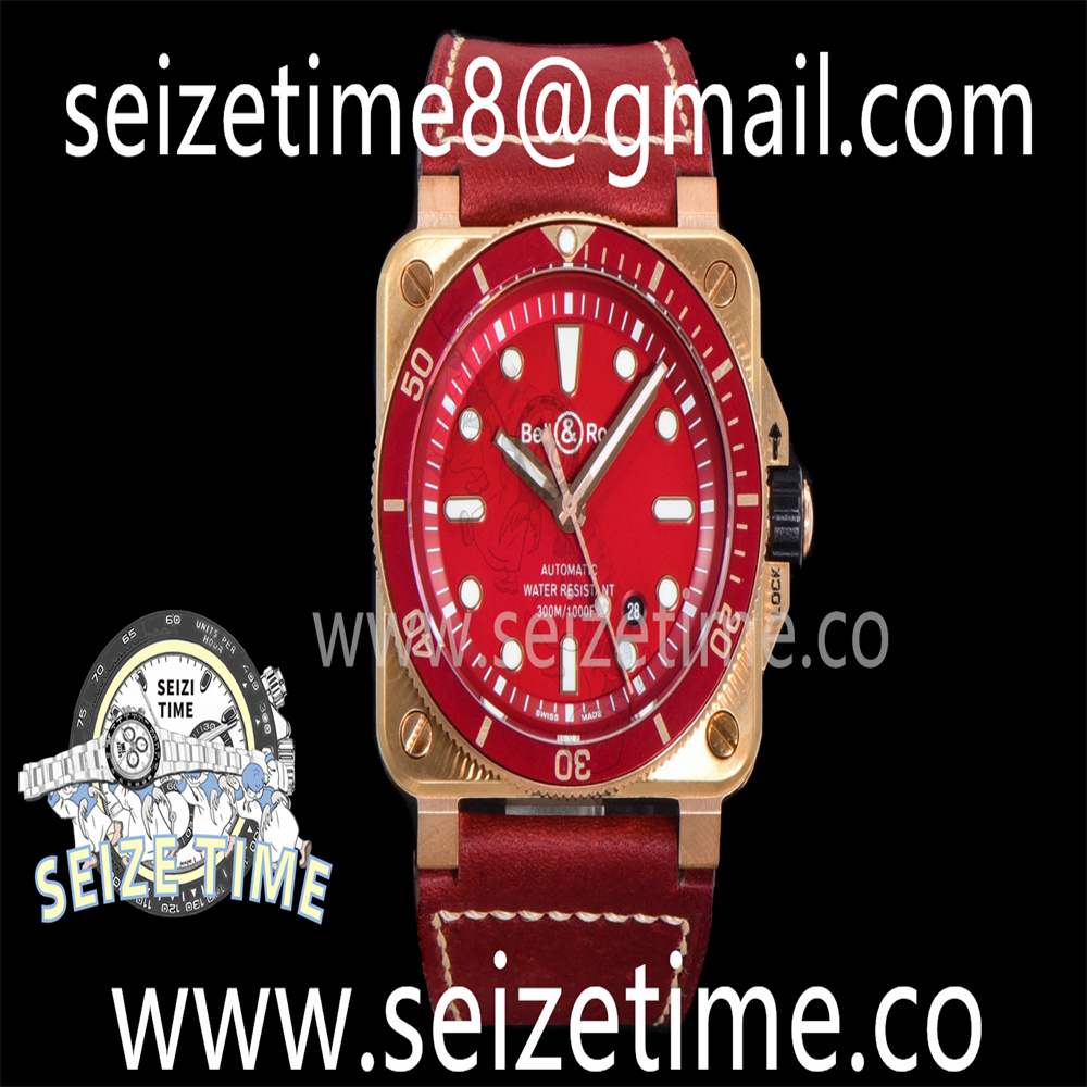 BR 03-92 Diver Ceramic Bezel Bronze BR 1:1 Best Edition Red Dial on Red Leather Strap MIYOTA 9015 (Free Rubber Strap)
