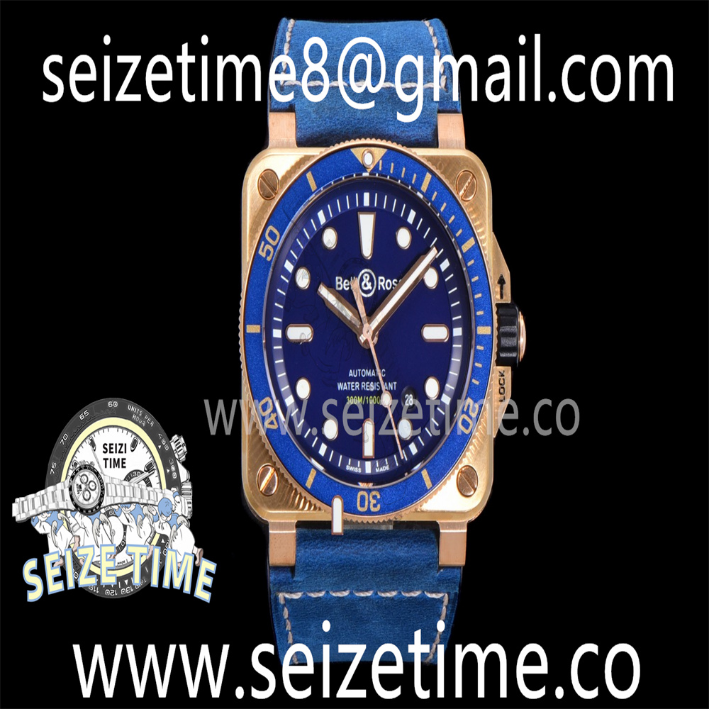 BR 03-92 Diver Ceramic Bezel Bronze BR 1:1 Best Edition Blue Dial on Blue Leather Strap MIYOTA 9015 (Free Rubber Strap)