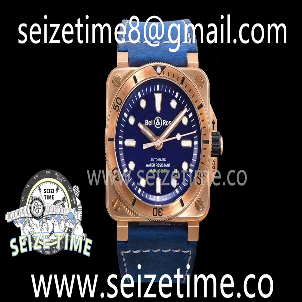 BR03-92 Diver 42mm Bronze BR 1:1 Best Edition Blue Dial on Blue Leather Strap MY9015 (Free Rubber Strap)