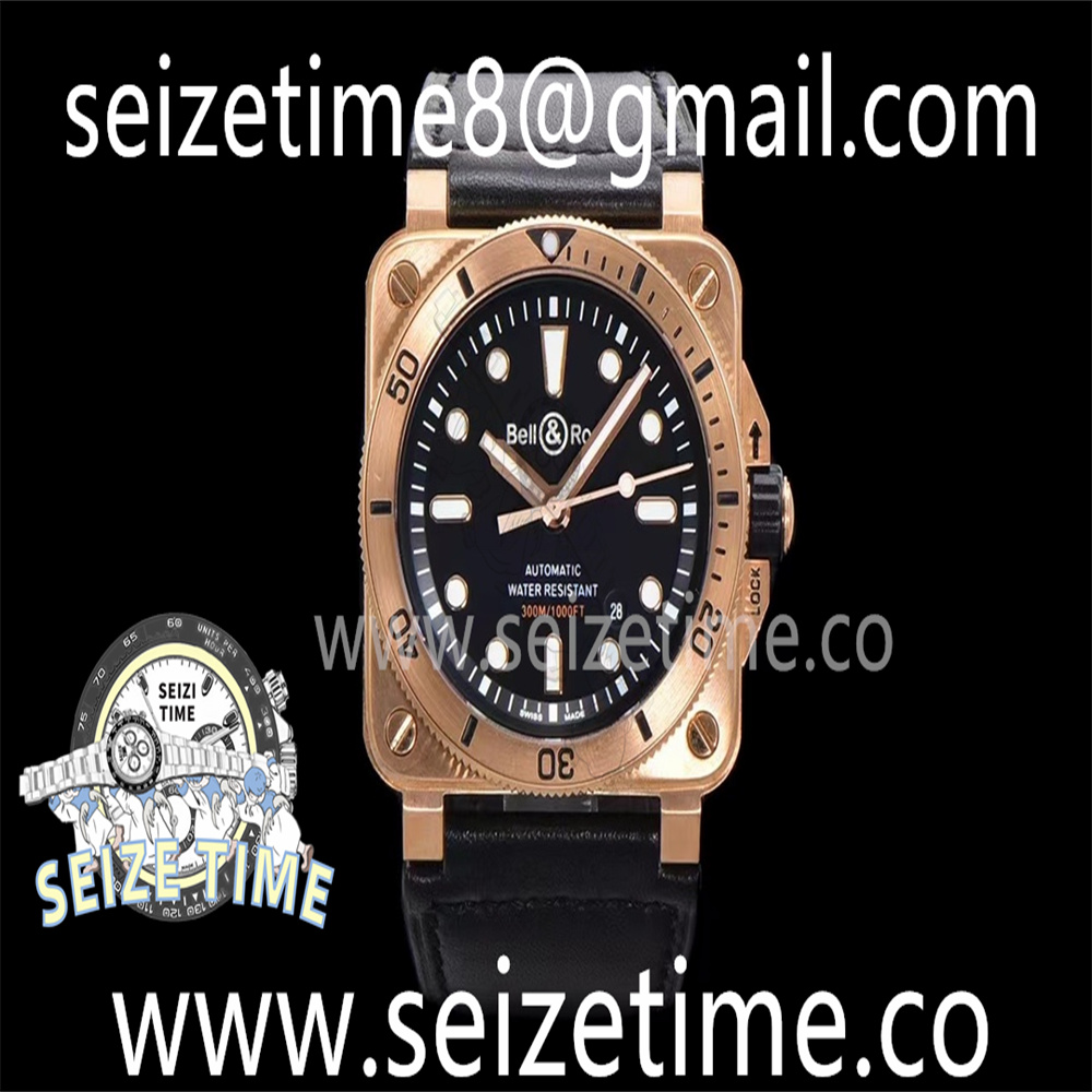 BR03-92 Diver 42mm Bronze BR 1:1 Best Edition Black Dial on Leather Strap MY9015 (Free Rubber Strap)