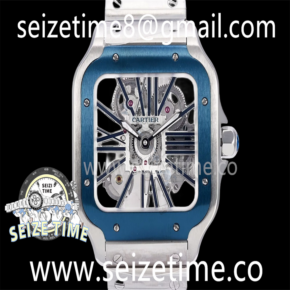 Santos De Cartier Skeleton 40mm SS TWF Best Edition Skeleton Dial on SS Bracelet Sw Qtz