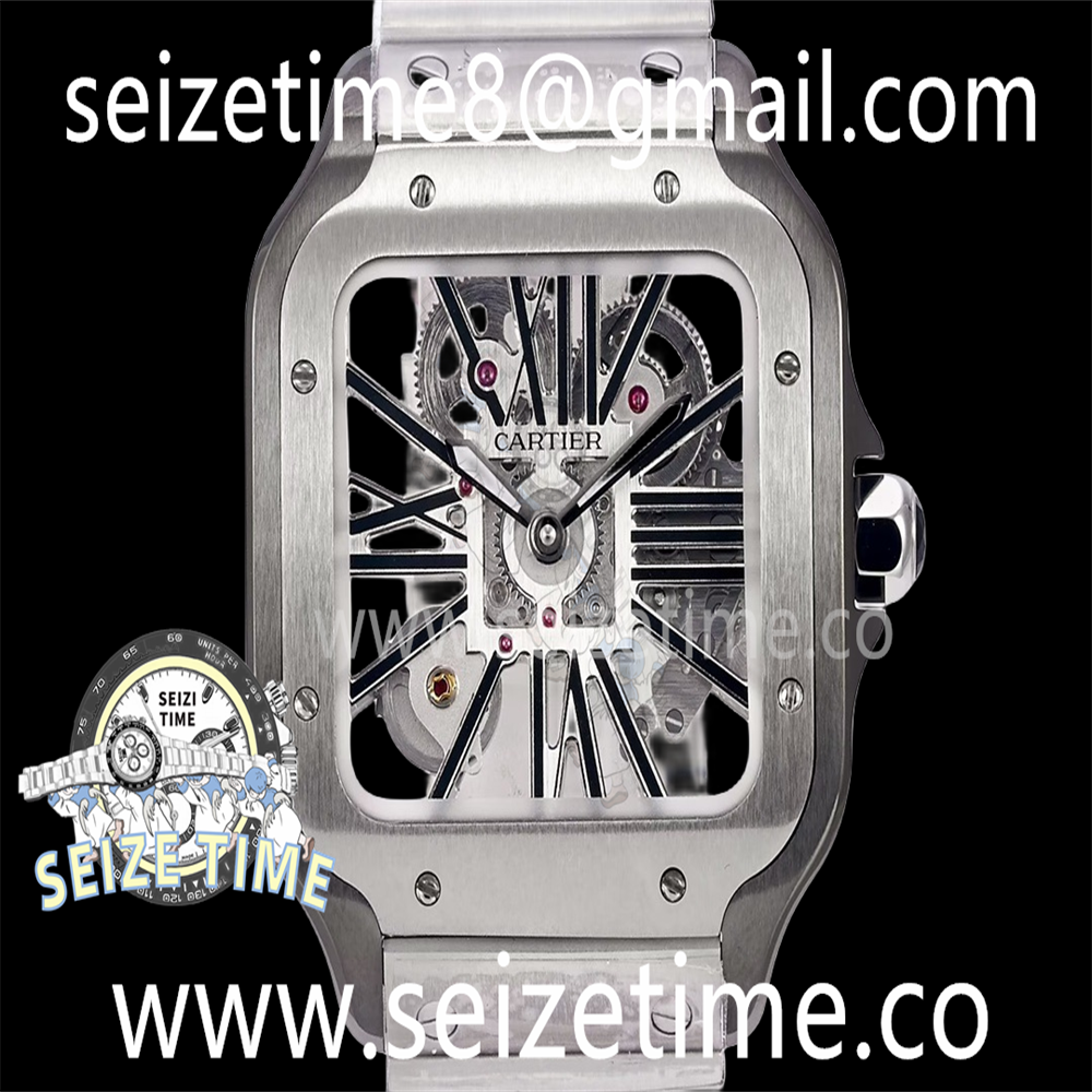 Santos De Cartier Skeleton 40mm SS TWF Best Edition Skeleton Dial on SS Bracelet Sw Qtz