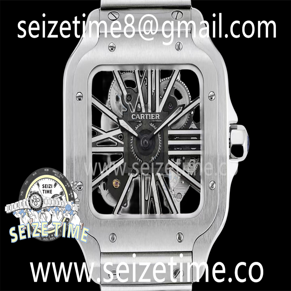 Santos De Cartier Skeleton 40mm SS TWF Best Edition Skeleton Dial on SS Bracelet Sw Qtz