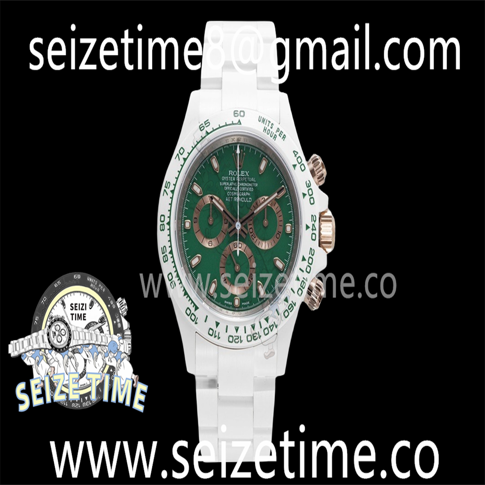 Daytona AET White Solid Ceramic Case ZF 1:1 Best Edition Green Dial on CER Bracelet SH4130