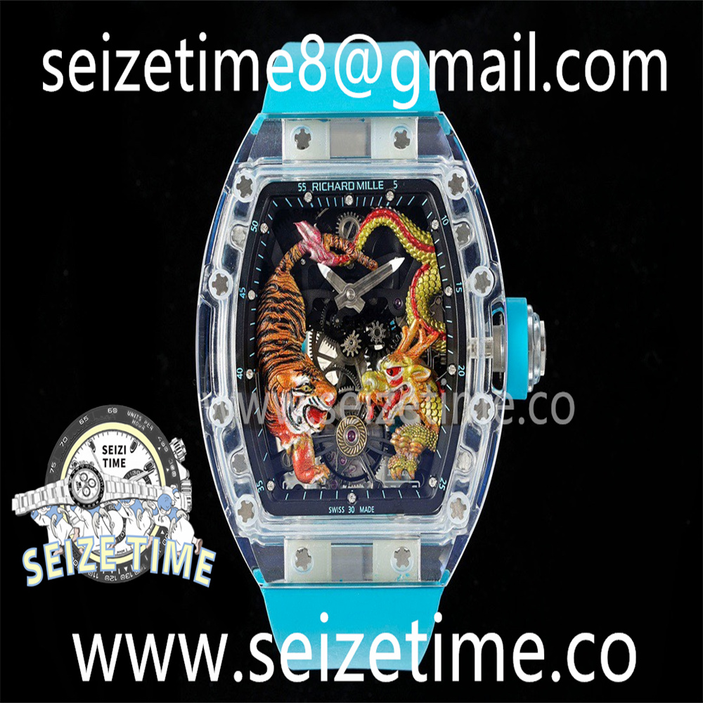 RM51 Tourbillon Transparent RMF Best Edition Tiger/Dragon Dial on Blue Rubber Strap