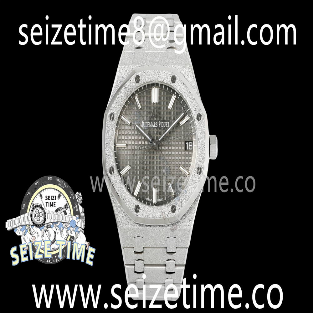 Royal Oak 41mm 15500 Frosted SS APSF 1:1 Best Edition Gray Textured Dial on SS Bracelet SA4302 Super Clone