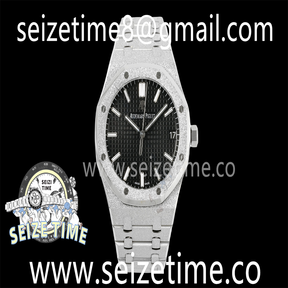 Royal Oak 41mm 15500 Frosted SS APSF 1:1 Best Edition Black Textured Dial on SS Bracelet SA4302 Super Clone