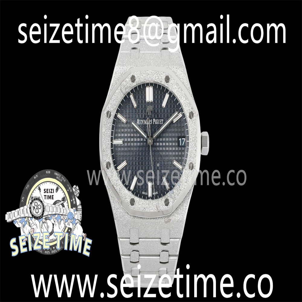 Royal Oak 41mm 15500 Frosted SS APSF 1:1 Best Edition Blue Textured Dial on SS Bracelet SA4302 Super Clone