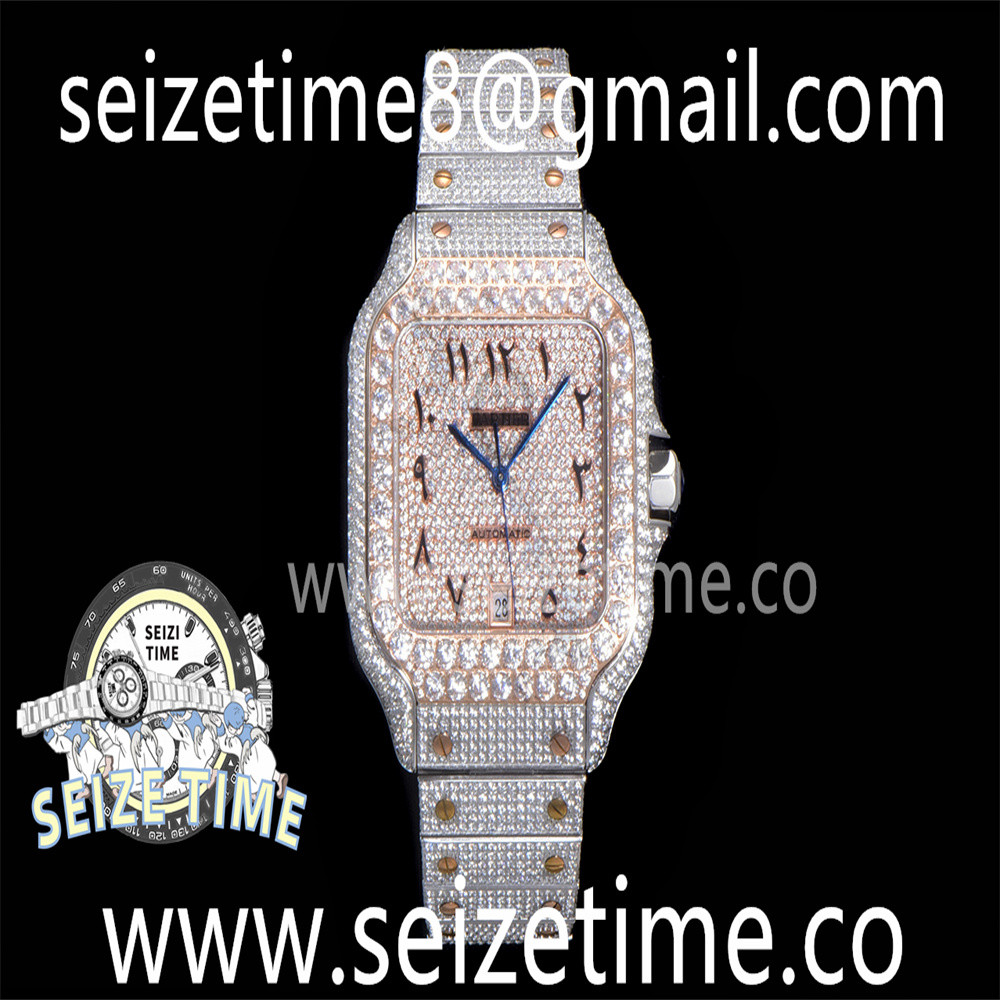 Santos 40mm Full Diamonds SS/RG AMGF Best Edition Diamonds Arabic Dial on Bracelet MIYOTA 9015