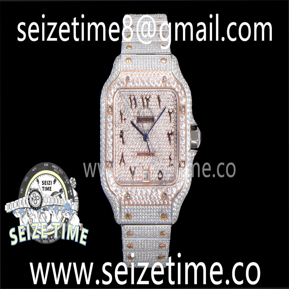 Santos 40mm Full Diamonds SS/RG AMGF Best Edition Diamonds Arabic Dial on Bracelet MIYOTA 9015