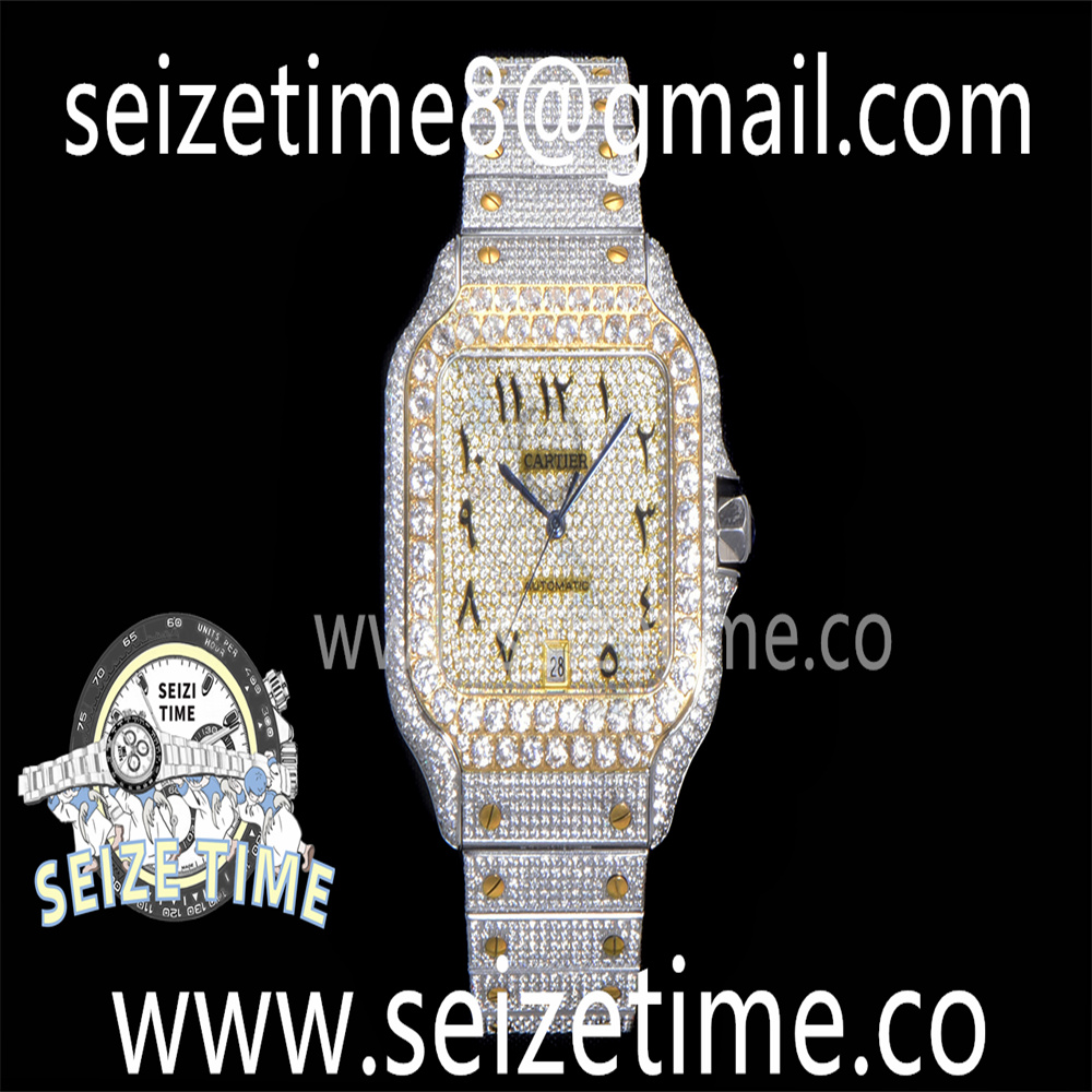 Santos 40mm Full Diamonds SS/YG AMGF Best Edition Diamonds Arabic Dial on Bracelet MIYOTA 9015