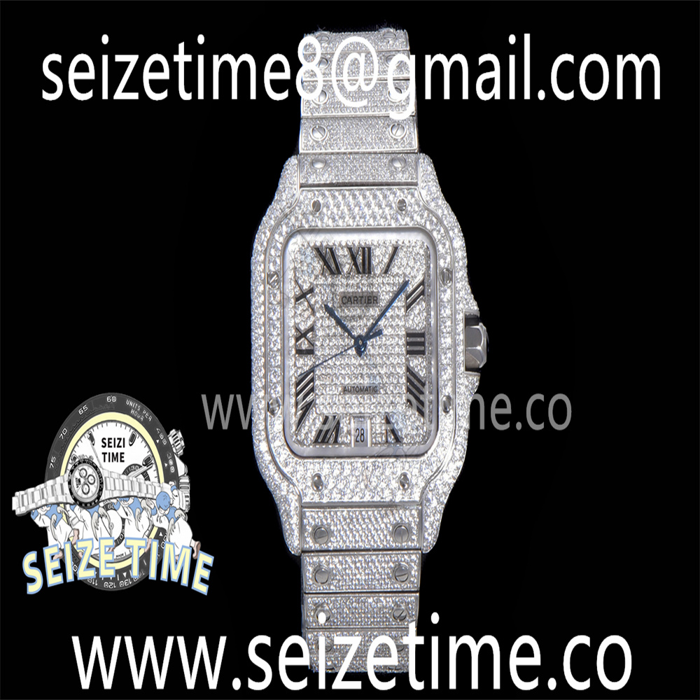 Santos 40mm Full Diamonds SS AMGF Best Edition Diamonds Roman Dial on Bracelet MIYOTA 9015