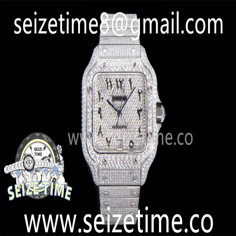 Santos 40mm Full Diamonds SS AMGF Best Edition Diamonds Arabic Dial on Bracelet MIYOTA 9015