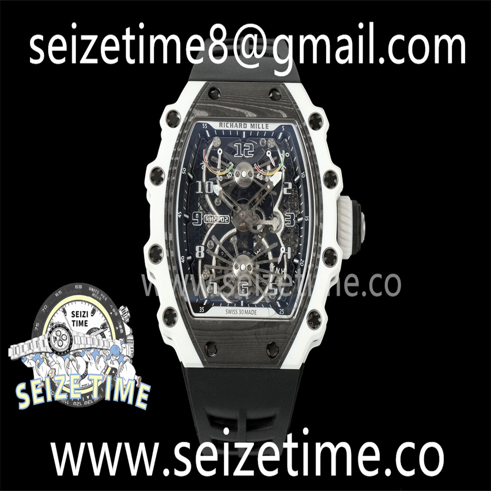 RM21 Tourbillon White Quartz Fiber Black Carbon RMF Best Edition on Black Rubber Strap