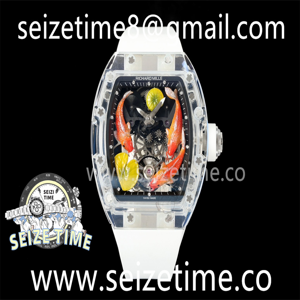 RMS10 Tourbillon Transparent RMF Best Edition Koi Fish Dial on White Rubber Strap