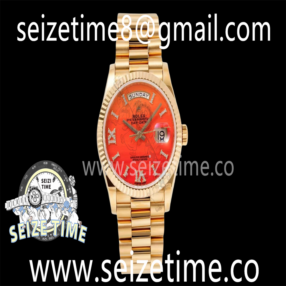 Day Date 36 YG TWSF Best Edition Orange/Red Roman Diamonds Dial on YG Bracelet A2836