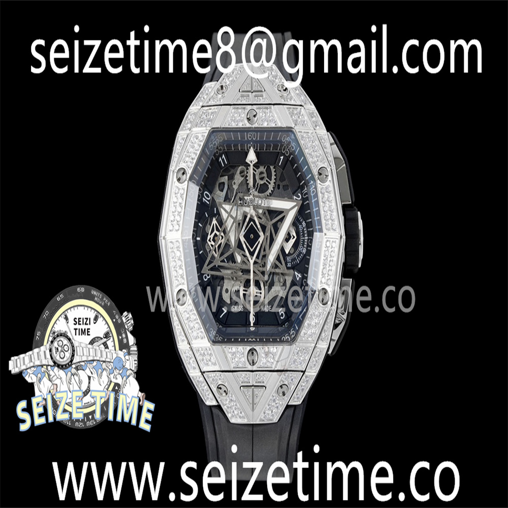 Spirit of Big Bang Sang Bleu SS Full Diamonds BLSF Edition Skeleton Dial on Black Rubber Strap A7750