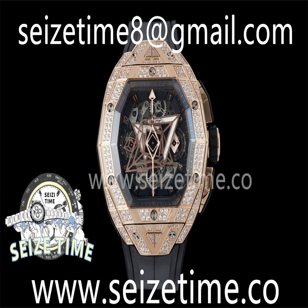 Spirit of Big Bang Sang Bleu RG Full Diamonds BLSF Edition Skeleton Dial on Black Rubber Strap A7750